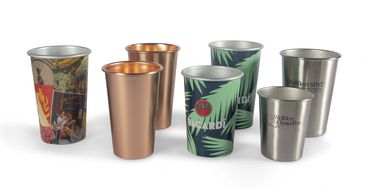 Copper and tropical print metal cups