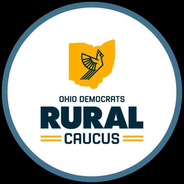 Logo of Ohio Democrats Rural Caucus with Ohio map and bird symbol.