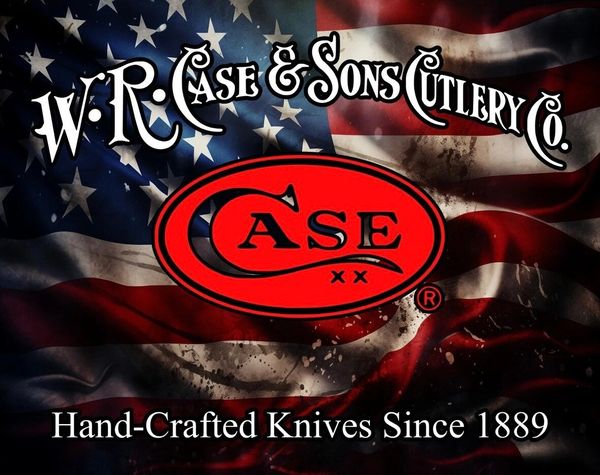 Logo of W.R. Case & Sons Cutlery Co. with American flag background.
