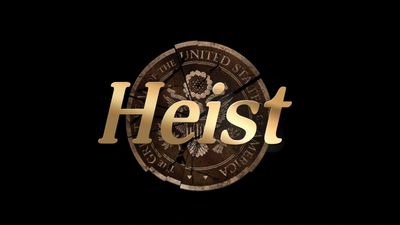 Heist the Documentary Logo Shattered Great Seal of the United States with the word 'Heist' in gold.