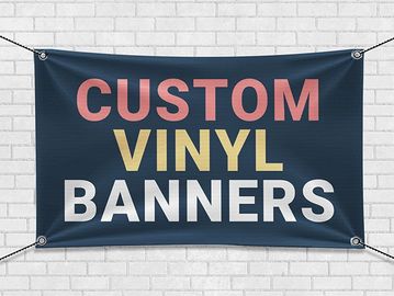 Custom full-color vinyl banners with sharp printing, durable material, hems, and grommets.