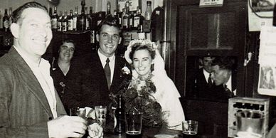 Joseph Root and Aileen Keeble, daughter of Albert Keeble, Berty Keeling in the foreground, 1949