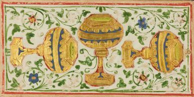 The Three of Cups from the Pierpont-Morgan Bergamo deck of 1451 AD