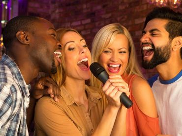 singing karaoke people microphone group