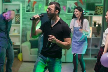 karaoke singing people guys girls fun microphone party