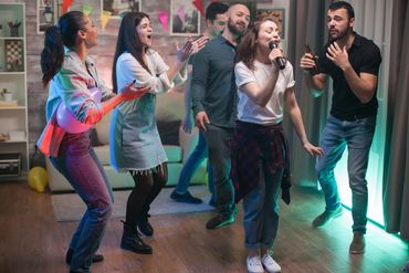 karaoke singing people guys girls fun microphone party