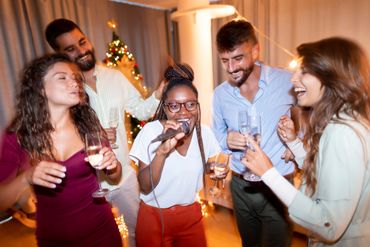 karaoke singing people guys girls fun microphone party