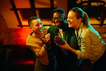 karaoke singing people guys girls fun microphone