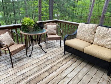 View of the upper deck of the Happy Daze Cabin with VRBO bookings managed by Lake State Property