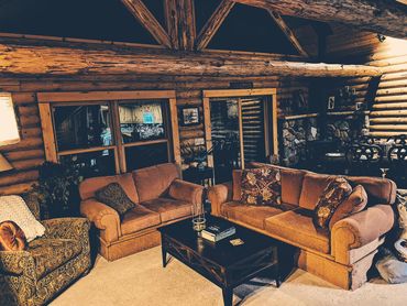 Hand scribed logs in this VRBO, bookings are managed with Lake State Property and Stacy Blue.