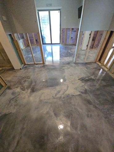 Pearl and aluminum metallic epoxy floor coating.