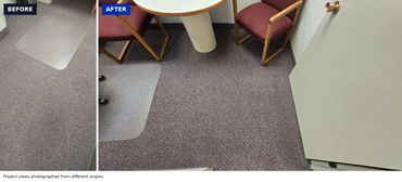 Office carpet before and after cleaning.