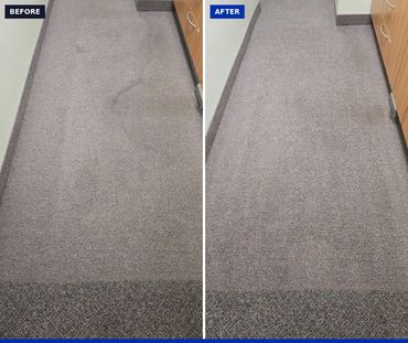 Cabinet-side carpet — before and after cleaning, with the rug removed.