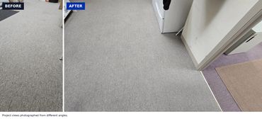 Utility/storage room carpet before and after cleaning.