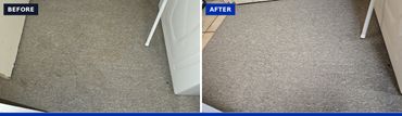 Utility/storage room carpet before and after cleaning.