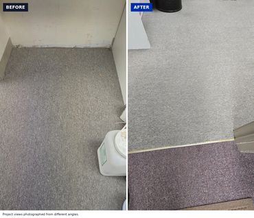 Utility/storage room carpet before and after cleaning.