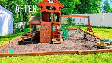 Wooden playset after the repair project, with the original After label visible.