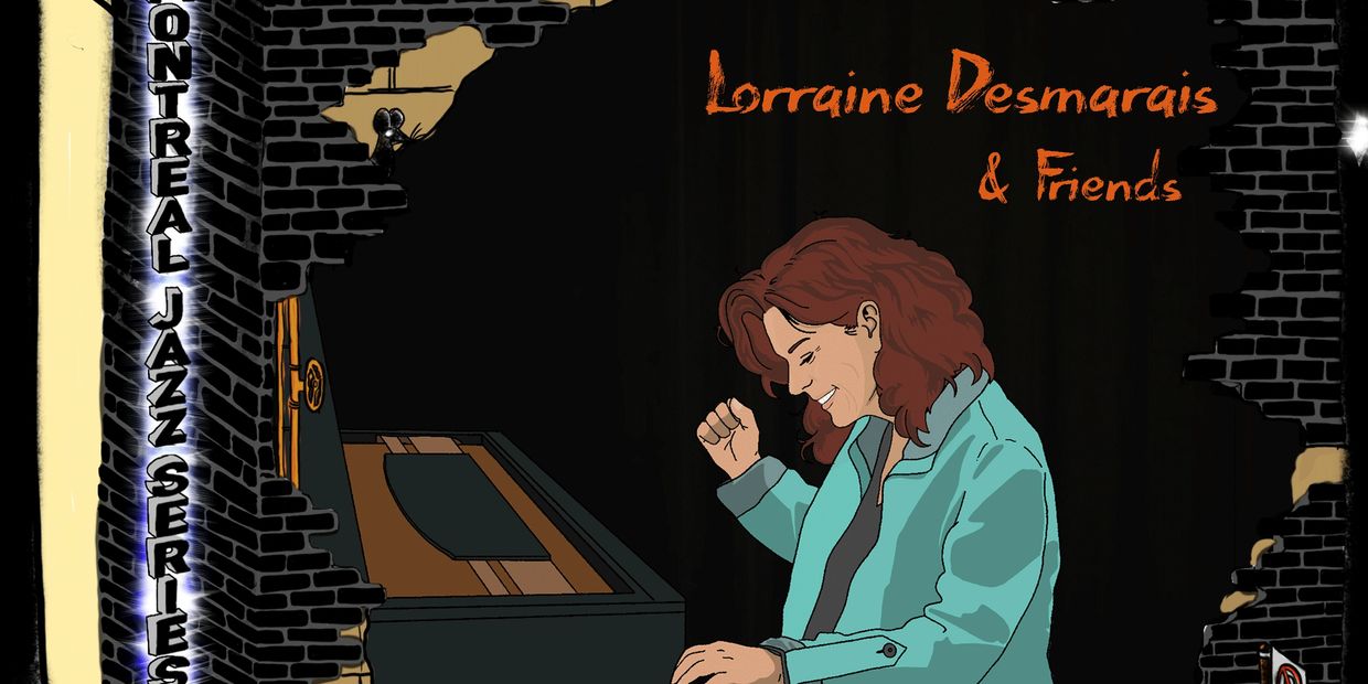Illustration of Lorraine Desmarais playing piano for Montreal Jazz Series.