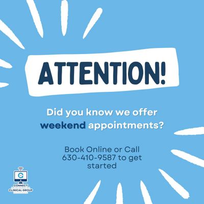 We offer online therapy appointments during the weekend in Illinois