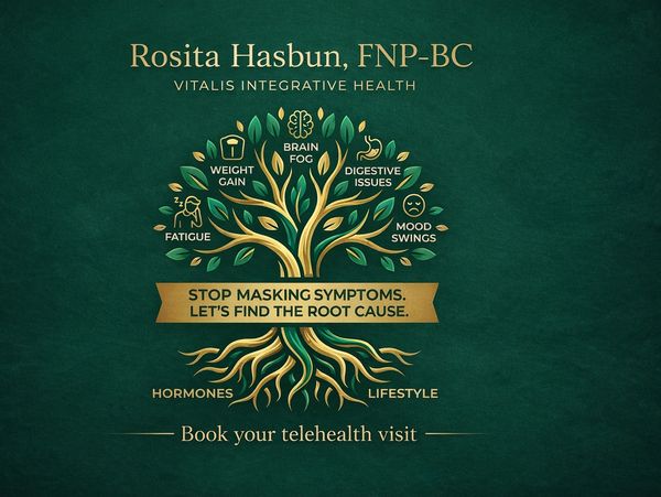 A health ad focusing on root causes of symptoms like fatigue and mood swings.