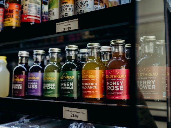 Shelves containing a variety of beverages