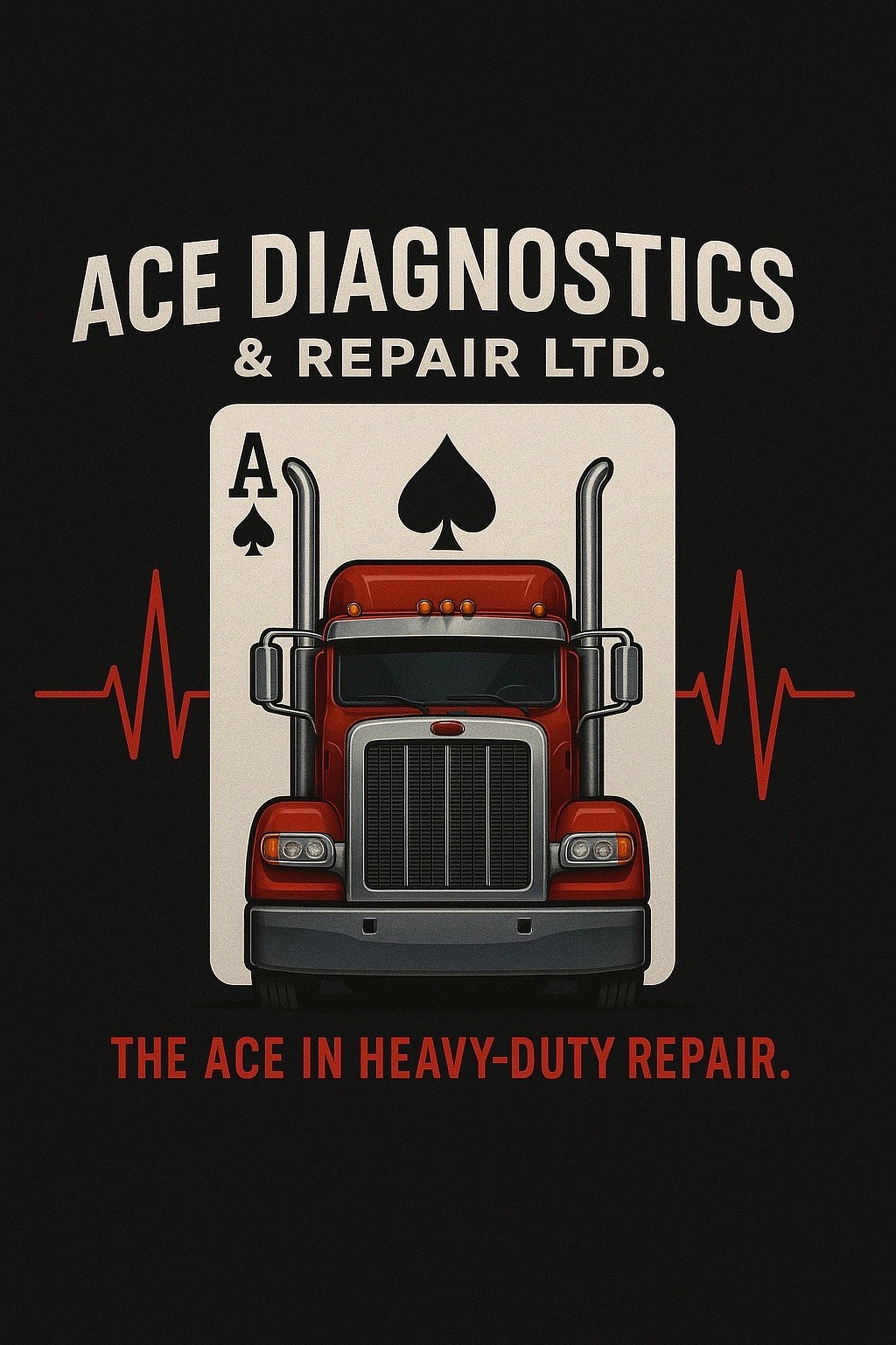 Logo for Ace Diagnostics & Repair Ltd featuring a red truck and ace of spades.
