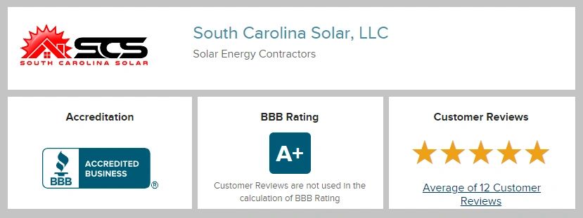 SC SOLAR HAS AN A+ RATING WITH THE BETTER BUSINESS BUREAU