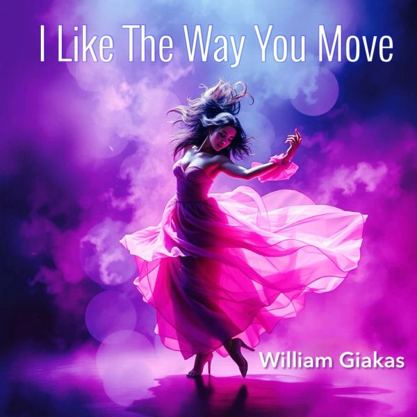 A woman in a flowing pink dress dances gracefully in vibrant purple and blue lighting.