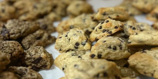 Freshly baked chocolate chip and oatmeal cookies.