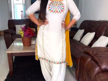 White Punjabi Salwar Kameez/ Punjabi Suit worn by Anmol Gagan Mann