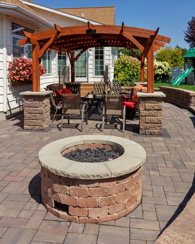 Paver patio, firepit, block walls, arbor in Kearney, NE 68847