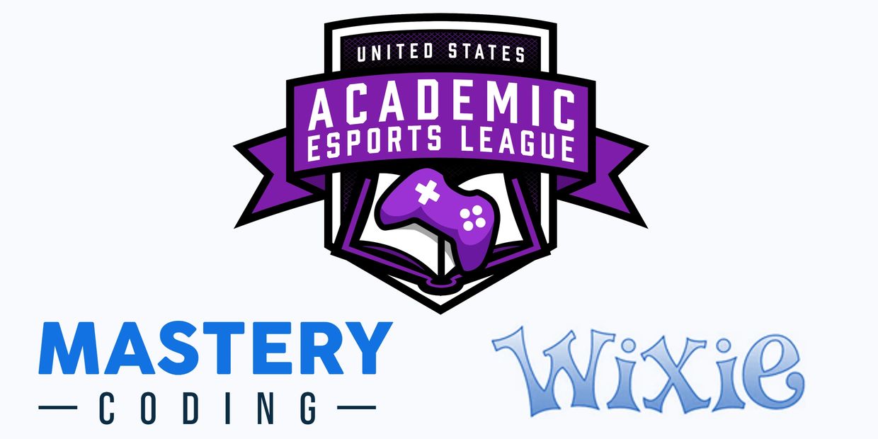 Logo of United States Academic Esports League with Mastery Coding and Wixie logos.