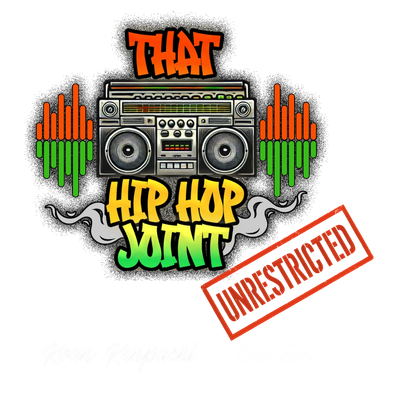 Colorful hip hop design with boombox and 'Unrestricted' stamp.