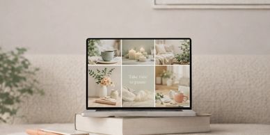 A screen / monitor showing a collage image to depict Good Egg's social media service