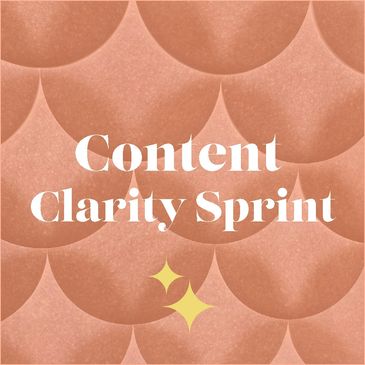 Graphic with text 'Content Clarity Sprint' on a peach-scaled background with yellow sparkles.