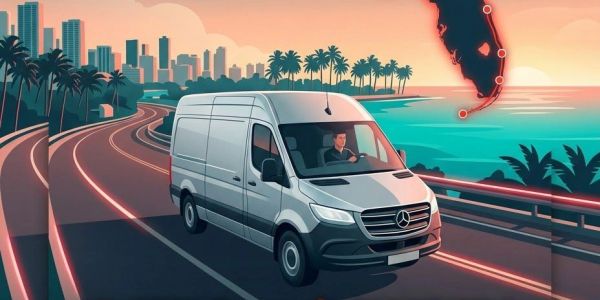 Professional delivery van on a South Florida coastal road.