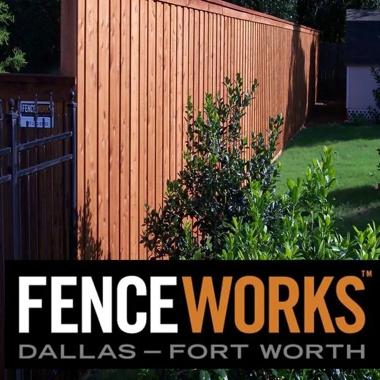 DFW Fence Company Contactor Builder Installer 8' Tall Board on Board Wood Cedar Fence Stained Logo