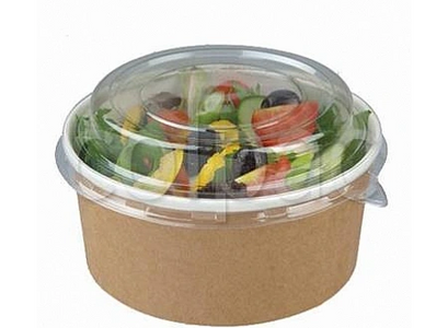Eco-friendly kraft paper bowl with clear RPET lid, bowl suitable for salad.