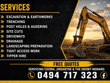 Excavation and earthworks services offered with free quotes for Cooma and surrounding areas.