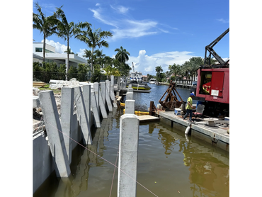 Dock wall being constructed