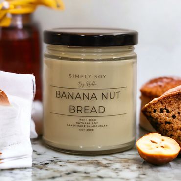 Natural soy wax candle with pieces of Banana Nut Bread