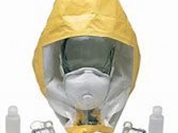 Respirator mask fit test hood shown on a mannequin.