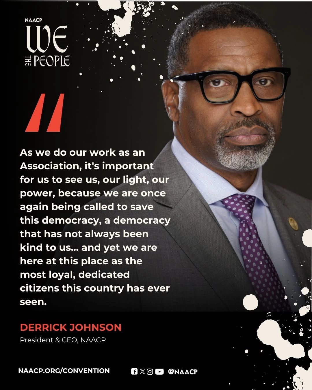 Derrick Johnson emphasizes the importance of unity and loyalty in saving democracy.