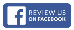 Facebook logo with text encouraging reviews.
