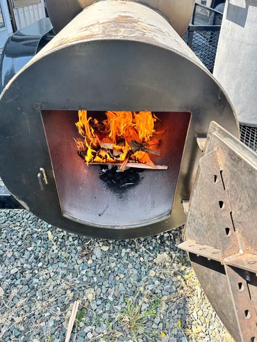 500 Gallon barbecue smoker fire box.