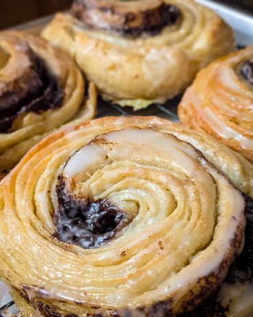 Laminated brioche cinnamon roll
