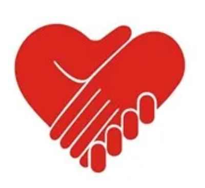 Red heart formed by two hands shaking.