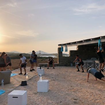 People exercising outdoors.