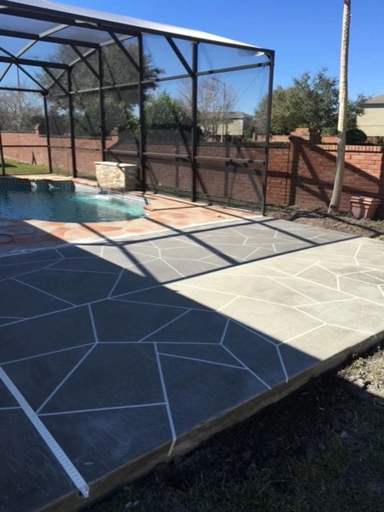 Decorative concrete, concrete pool deck & swimming pool enclosure, by concrete contractor ACCG, Inc.
