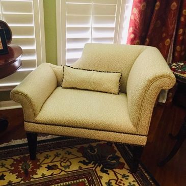 Lounge Settee upholstered in cream fabric by Tony Darryl Upholstery in San Antonio, Tx